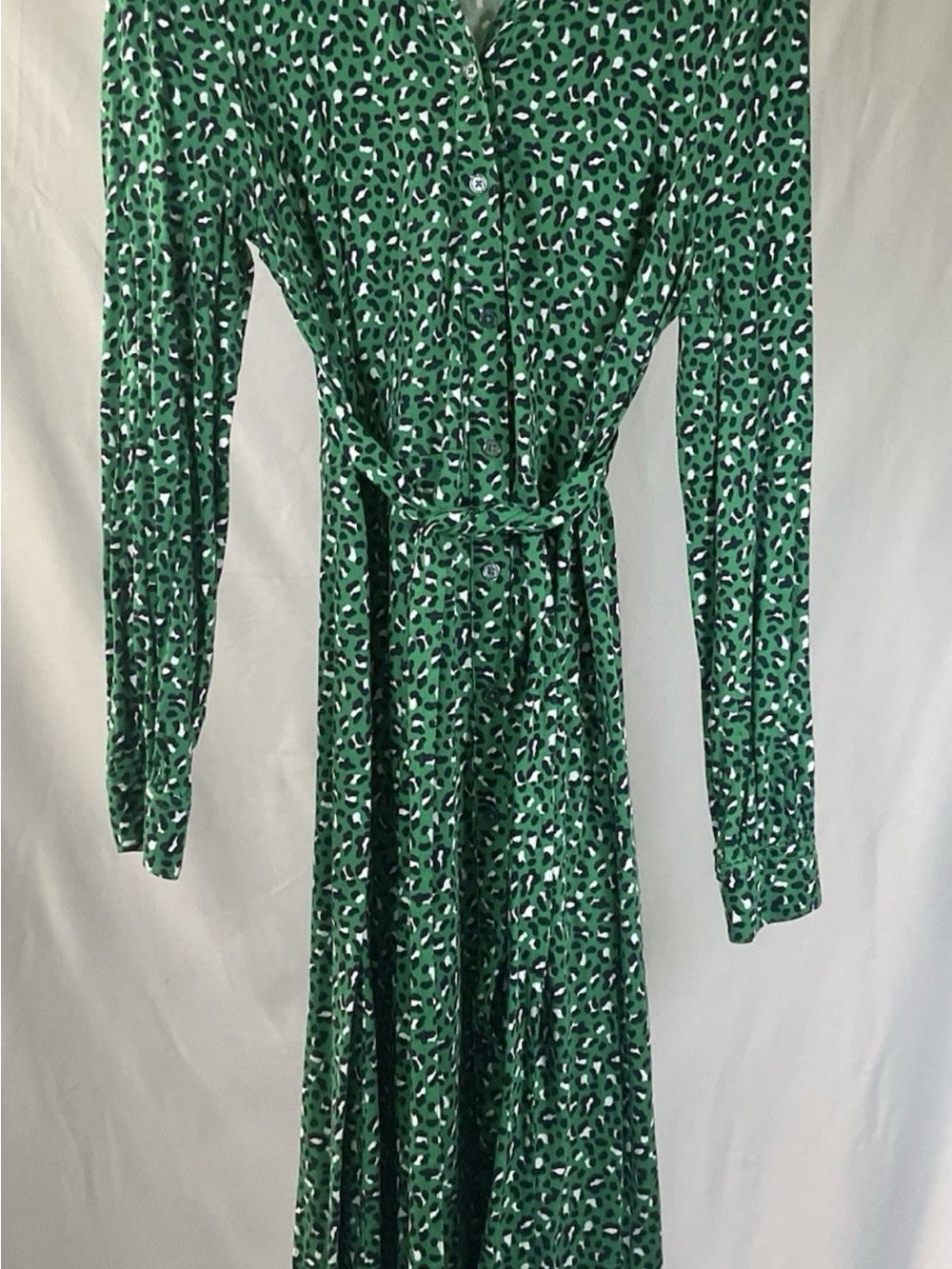 Boden Green and Black Leopard-Print Button-Up Dress